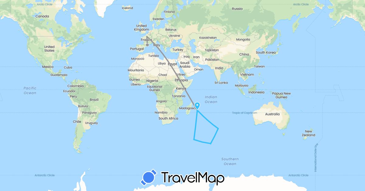 TravelMap itinerary: driving, plane, boat in France (Europe)